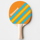 Retro Summer Beach Angled Striping with Name 卓球ラケット (正面)