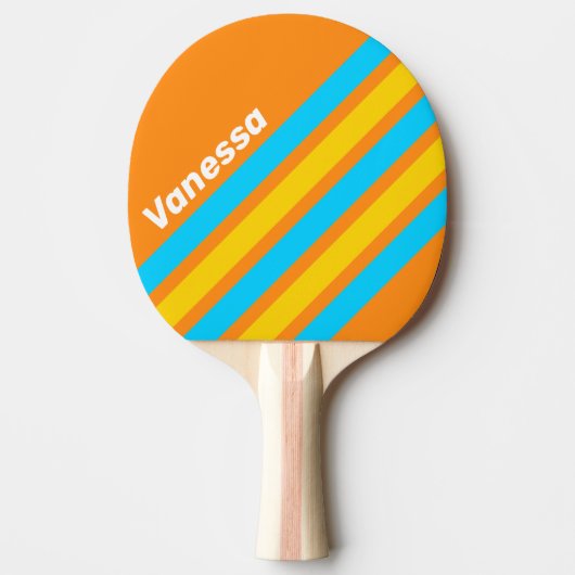 Retro Summer Beach Angled Striping with Name 卓球ラケット (正面)