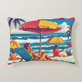 Retro Summer Beach Scene Throw Pillow  アクセントクッション (正面)