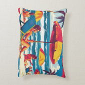 Retro Summer Beach Scene Throw Pillow  アクセントクッション (裏面(縦))