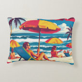 Retro Summer Beach Scene Throw Pillow  アクセントクッション (裏面)