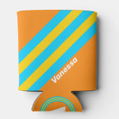 Retro Summer Beach Stripes with Name 缶クーラー (裏面)