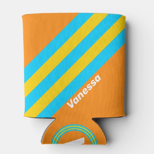 Retro Summer Beach Stripes with Name 缶クーラー (裏面)