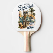 Retro Summer Cat Surfer Van 1980s California Wave 卓球ラケット (正面)