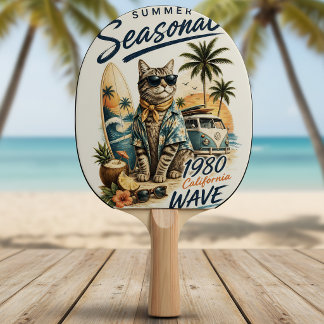 Retro Summer Cat Surfer Van 1980s California Wave 卓球ラケット