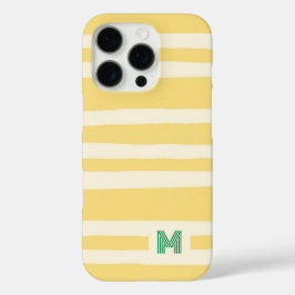 Retro Summer Chic Yellow Stripes Monogram iPhone 16 Proケース