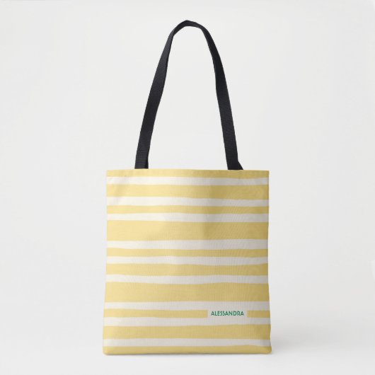 Retro Summer Chic Yellow Stripes Personalized トートバッグ (正面)