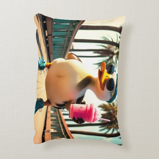 Retro Summer Funny Roller Duck アクセントクッション (裏面(縦))