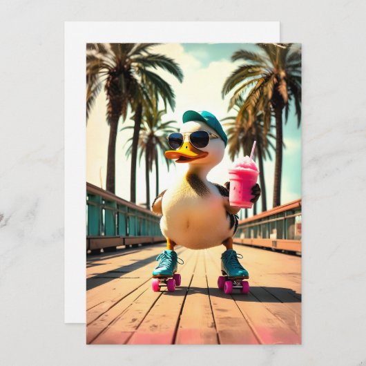 Retro Summer Funny Roller Duck  シーズンカード (正面/裏面)