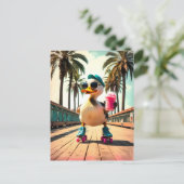 Retro Summer Funny Roller Duck シーズンポストカード (スタンド正面)