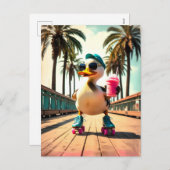 Retro Summer Funny Roller Duck シーズンポストカード (正面/裏面)