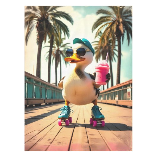 Retro Summer Funny Roller Duck テーブルクロス (正面)