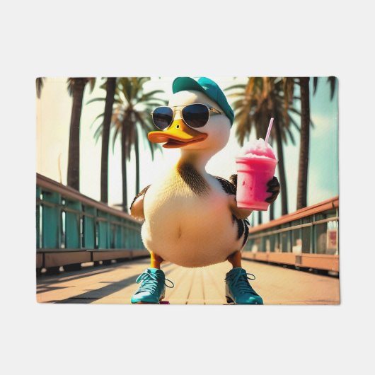 Retro Summer Funny Roller Duck ドアマット (正面)