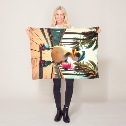 Retro Summer Funny Roller Duck フリースブランケット (インサイチュ)