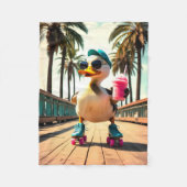 Retro Summer Funny Roller Duck フリースブランケット (正面)