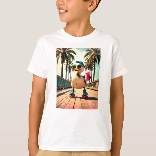 Retro Summer Funny Roller Duck Tシャツ (正面)
