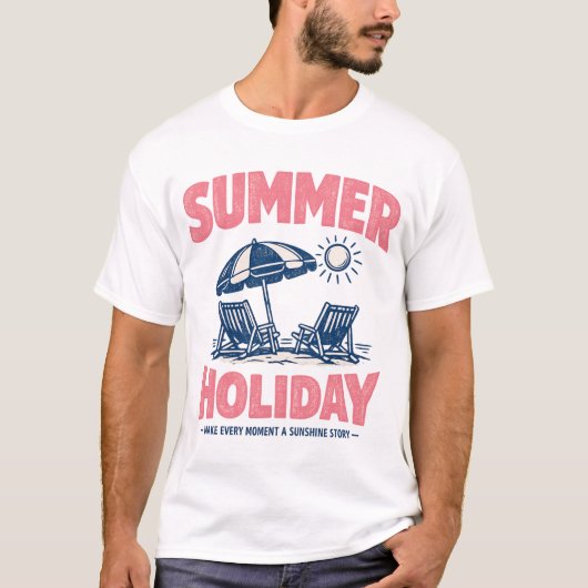 Retro Summer Holiday Beach Chairs Sketch Tシャツ (正面)