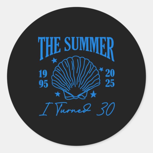 Retro Summer I Turn 30 Seashell Coastal Beach Summ ラウンドシール (正面)