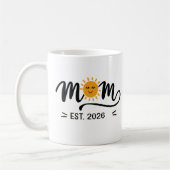 Retro Sun Mom Established Handwritten Name Year コーヒーマグカップ (左)