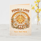 Retro Sun Peace and Love Art Card カード (黄色い花)