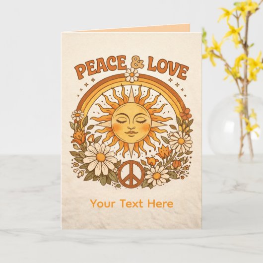 Retro Sun Peace and Love Art Card カード (黄色い花)