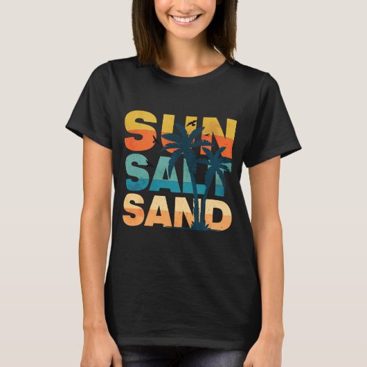 Retro Sun Salt Sand Summer Beach Vibes Tシャツ (正面)