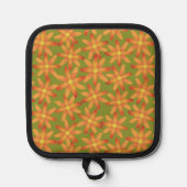 Retro Sunburst Daisy Floral in Golden Olive 鍋敷き (正面)