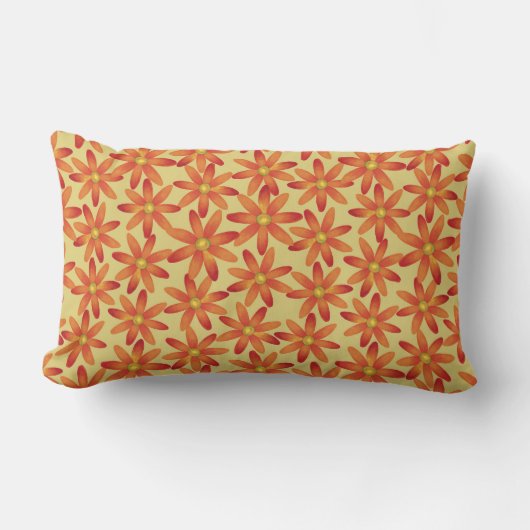 Retro Sunburst Daisy Floral in Warm Yellow ランバークッション (正面)
