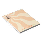 Retro sunburst swirl orange sun photo and name ノートパッド (アングル)