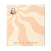 Retro sunburst swirl orange sun photo and name ノートパッド (正面)