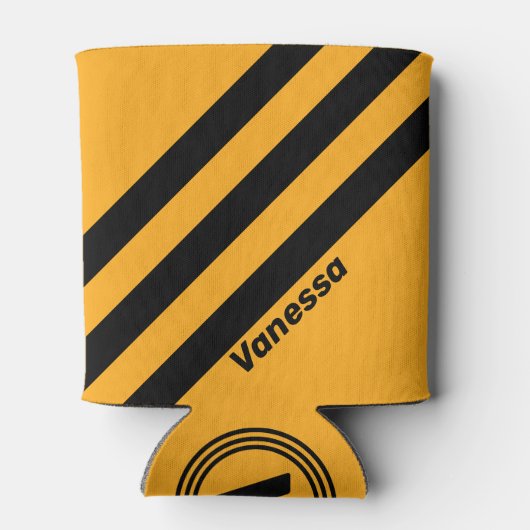 Retro Sunflower Buzz Three Stripes with Name 缶クーラー (裏面)