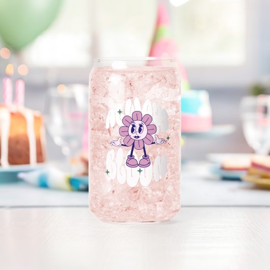 Retro Sunflower Cartoon Quote Pink ガラス缶 (インサイチュ (バースデー))