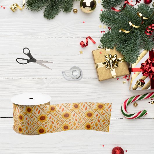 Retro Sunflower & Rustic Farmhouse Watercolor  サテンリボン