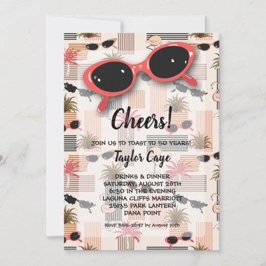 Retro Sunglasses and Palms 50th Birthday 招待状 (正面)