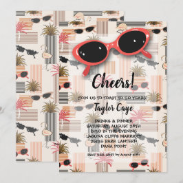 Retro Sunglasses and Palms 50th Birthday 招待状