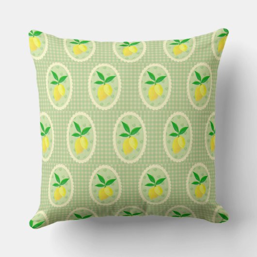 Retro Sunny Lemons on Green Gingham クッション (裏面)