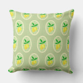 Retro Sunny Lemons on Green Gingham クッション (正面)