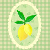 Retro Sunny Lemons on Green Gingham クッション