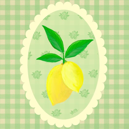 Retro Sunny Lemons on Green Gingham クッション