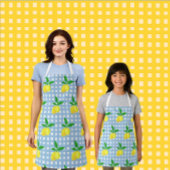 Retro Sunny Yellow Lemon Blue White Check エプロン