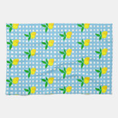 Retro Sunny Yellow Lemon Blue White Check キッチンタオル (横)