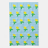 Retro Sunny Yellow Lemon Blue White Check キッチンタオル (縦)
