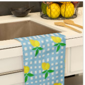 Retro Sunny Yellow Lemon Blue White Check キッチンタオル