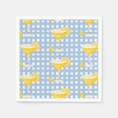 Retro Sunny Yellow Lemon Drop Blue Check スタンダードカクテルナプキン (正面)