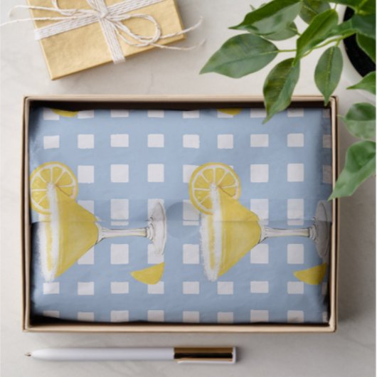Retro Sunny Yellow Lemon Drop Blue Check 薄葉紙