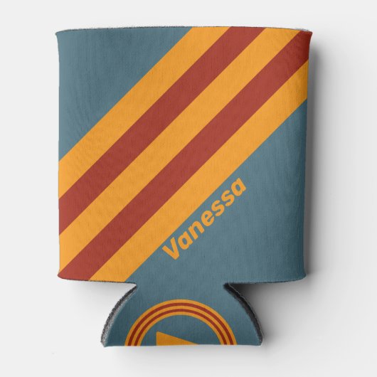 Retro Sunrise on Slate Stripes with Name 缶クーラー (正面)