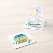 Retro Sunset 71 Vintage Distressed スクエアペーパーコースター (インサイチュ)