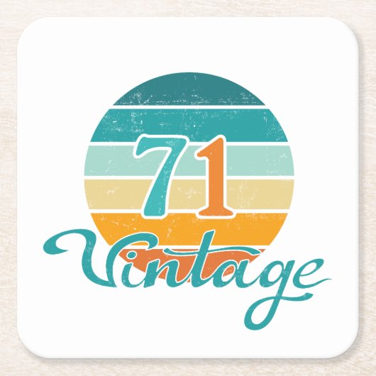 Retro Sunset 71 Vintage Distressed スクエアペーパーコースター (正面)