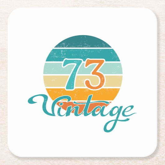 Retro Sunset 73 Vintage Distressed スクエアペーパーコースター (正面)