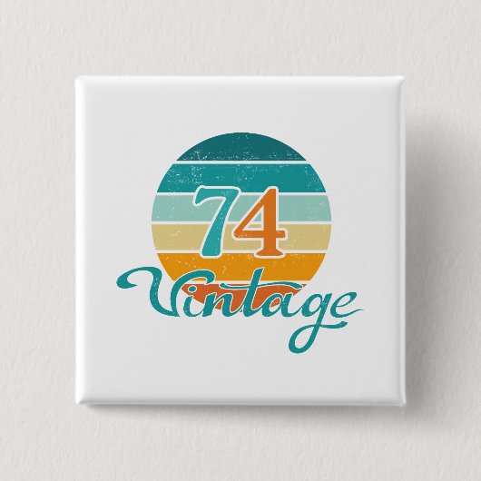 Retro Sunset 74 Vintage Distressed 缶バッジ (正面)